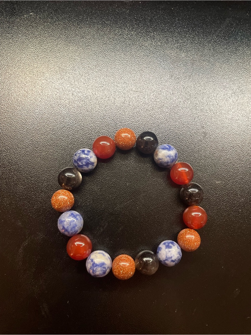 Multi-Stone Stretch Bracelet - Blue, Red, Brown, Gold Beads
